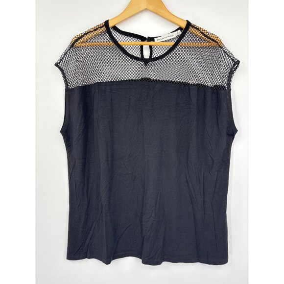 RM Rebecca Minkoff Mesh Lattice Embellished Stretch Top Black 1X NWOT - Picture 1 of 7